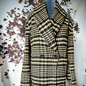 Avec Les Filles Coat Women's Size Large Parisian Houndstooth Design Brown Tan !!